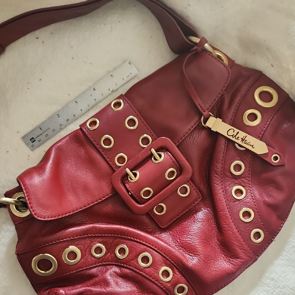 Cole Haan Burgundy Leather Shoulder Bag with Gold Accents